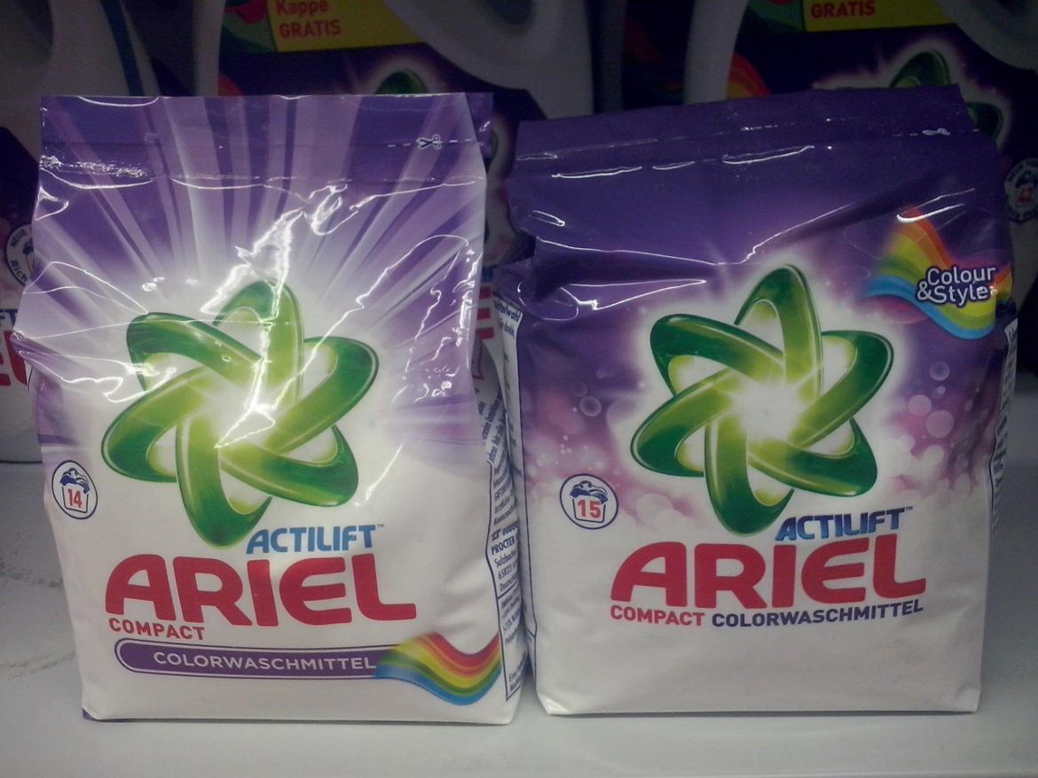 Neue und alte Packung von Ariel Actilift