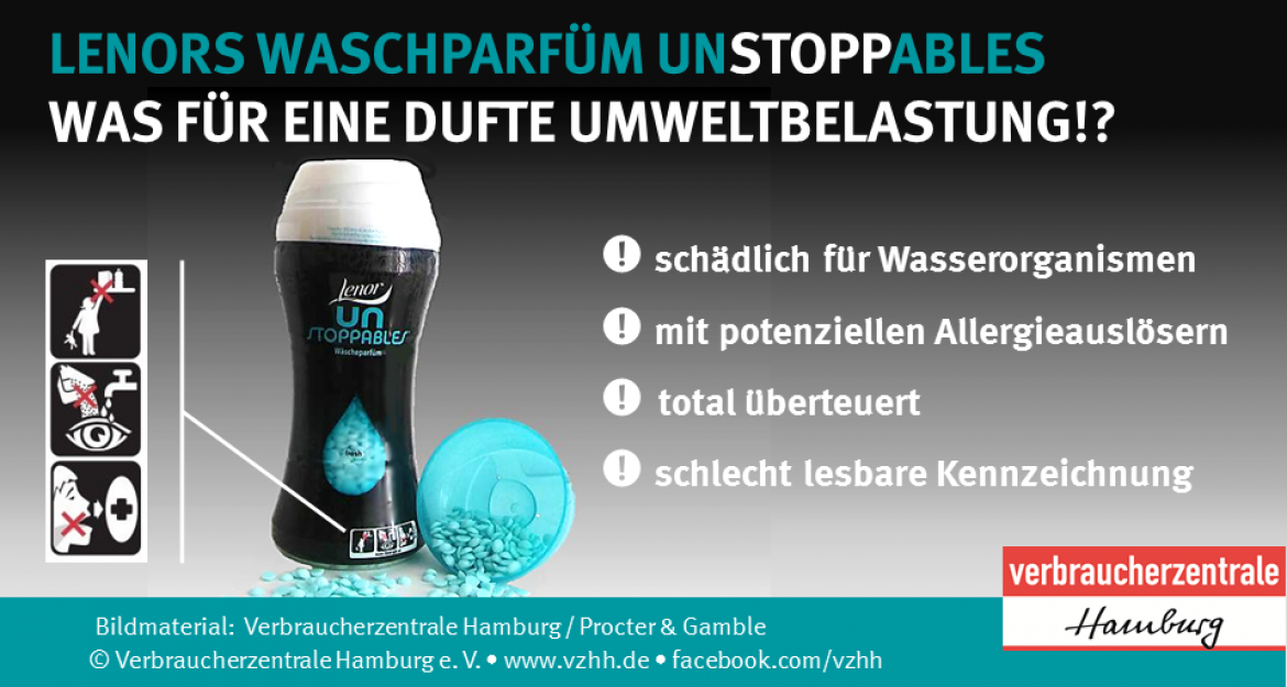 Plakat mit wichtigsten Auswirkungen von Lenor Unstoppables von der Verbraucherzentrale Hamburg