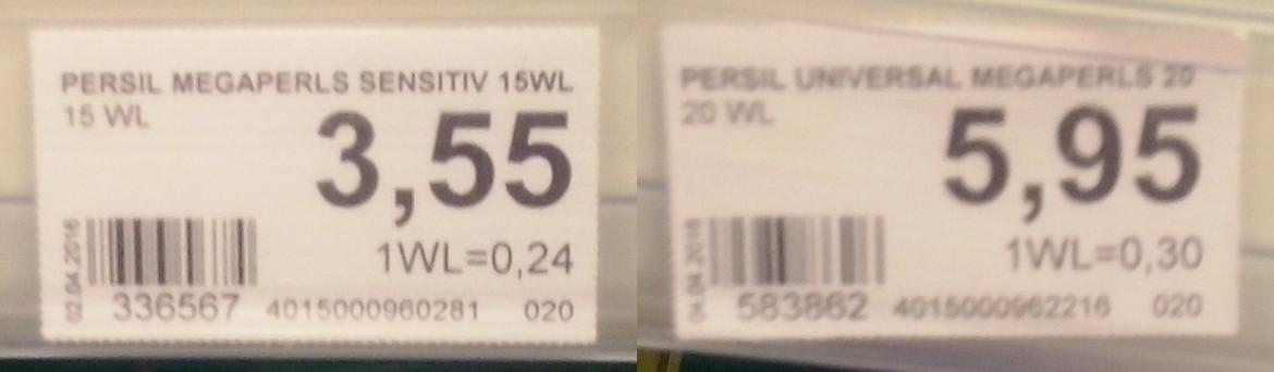 Preisschildvergleich von Persil-Waschmittel