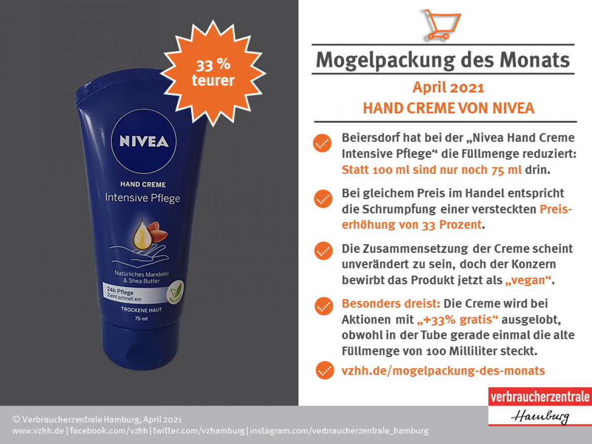 Mogelpackung des Monats April 2021: Die Fakten zur Nivea Handcreme