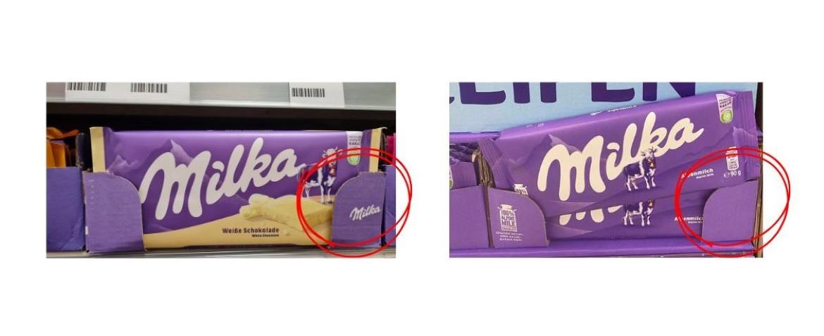 Füllmengenangabe auf der Milka-Tafel nicht erkennbar in Umverpacku