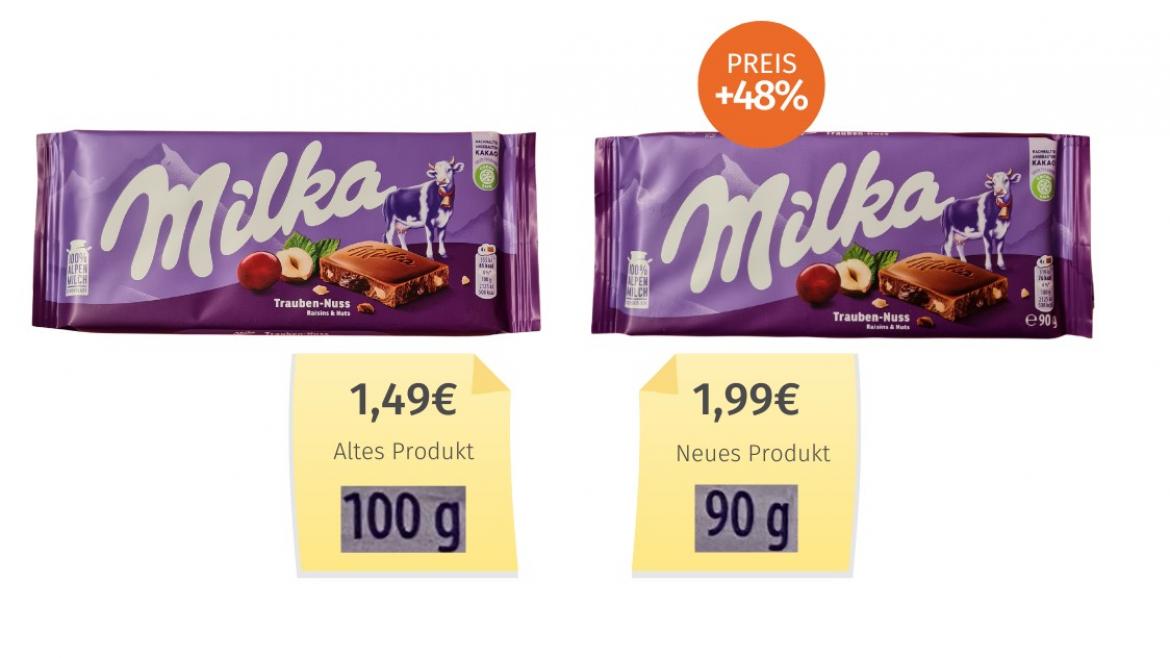 Mogelpackung: Vergleich Milka Trauben Nuss alt neu von Mondelez