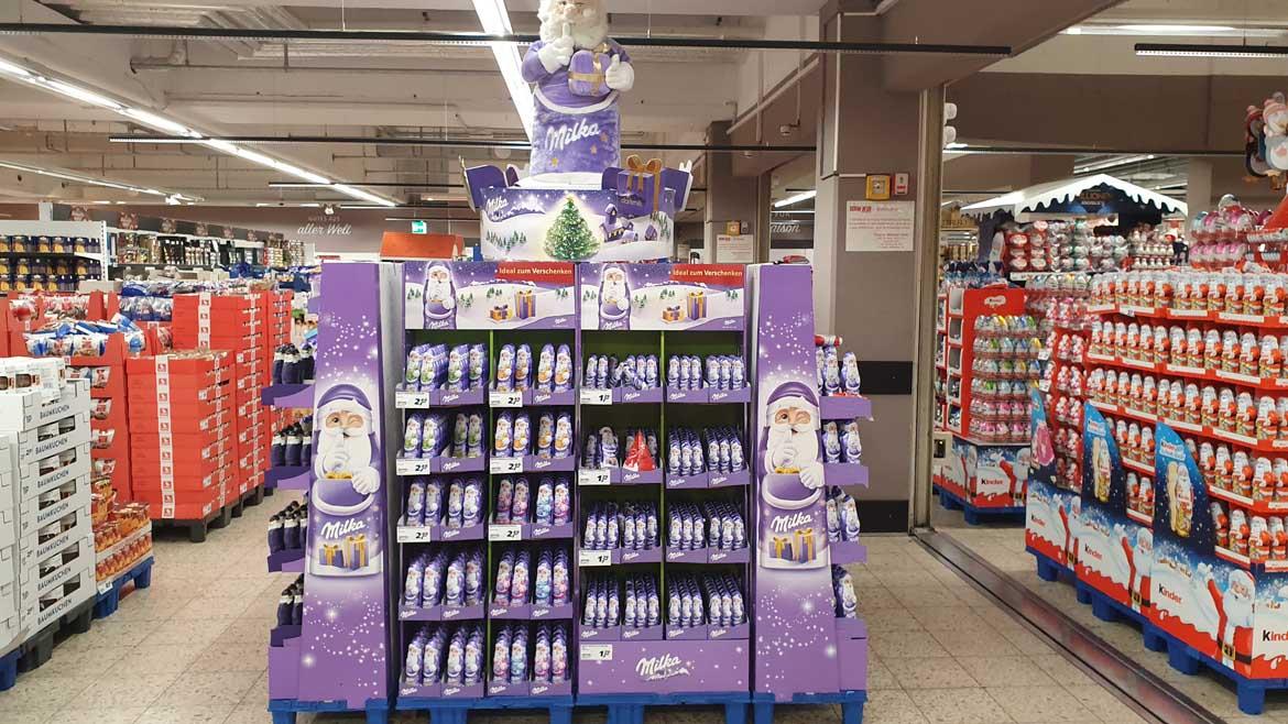 Mogelpackung: Milka Weihnachtsartikel im Supermarkt