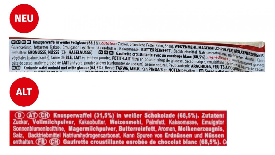 Skimpflation: Vergleich Zutatenlisten Nestle Chunky White