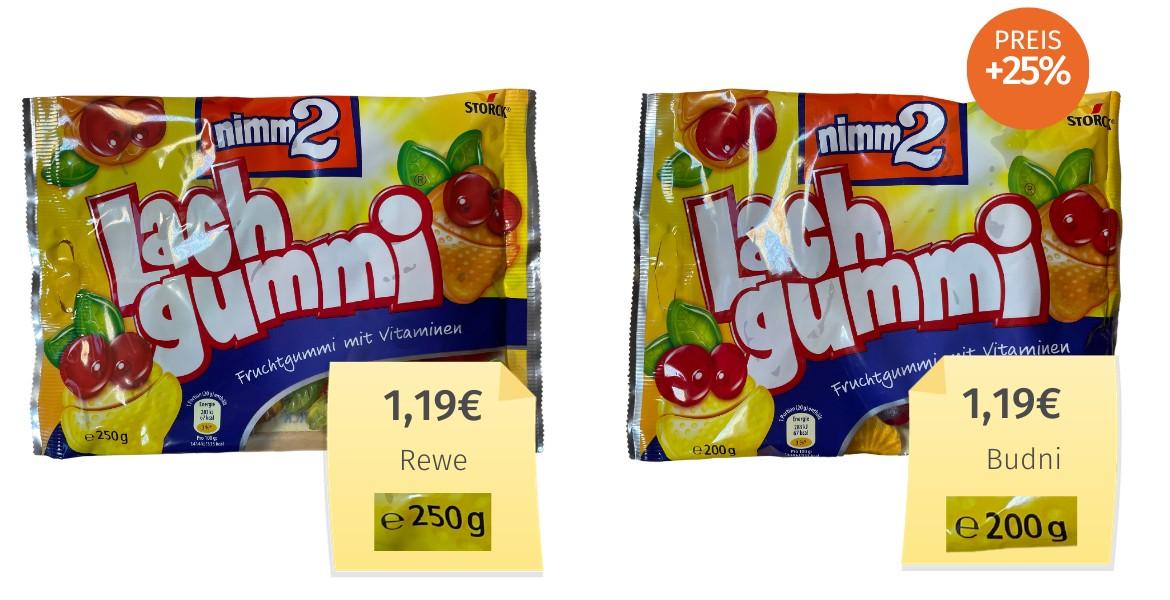 Lachgummi Packungen mit unterschiedlicher Füllmenge je nach Händler