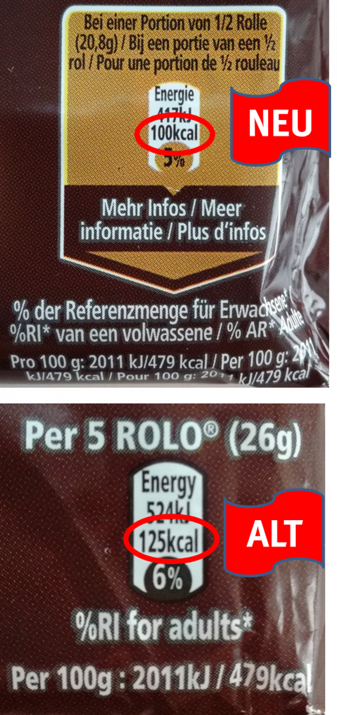 Nährwertangaben bei Rolo im Vergleich