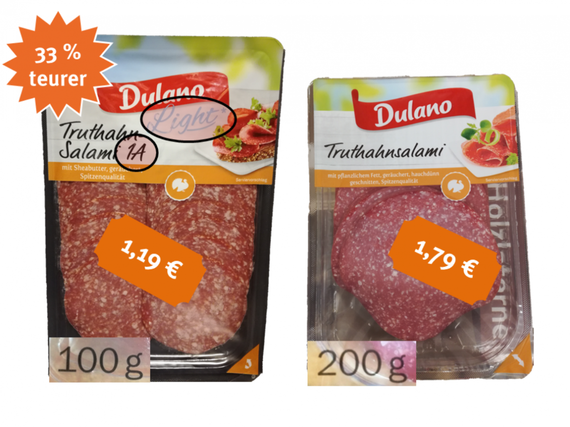 Truthahnsalami light im Vergleich teurer