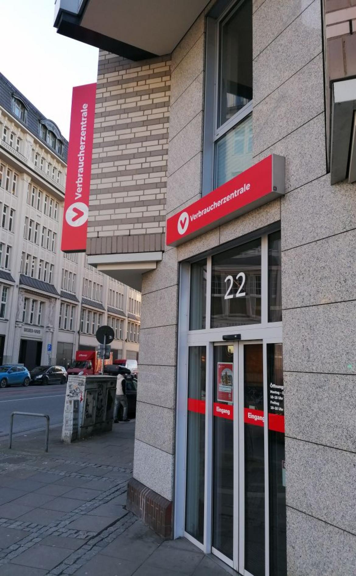 Verbraucherzentrale Hamburg: Eingang des Infozentrums (Januar 2026))