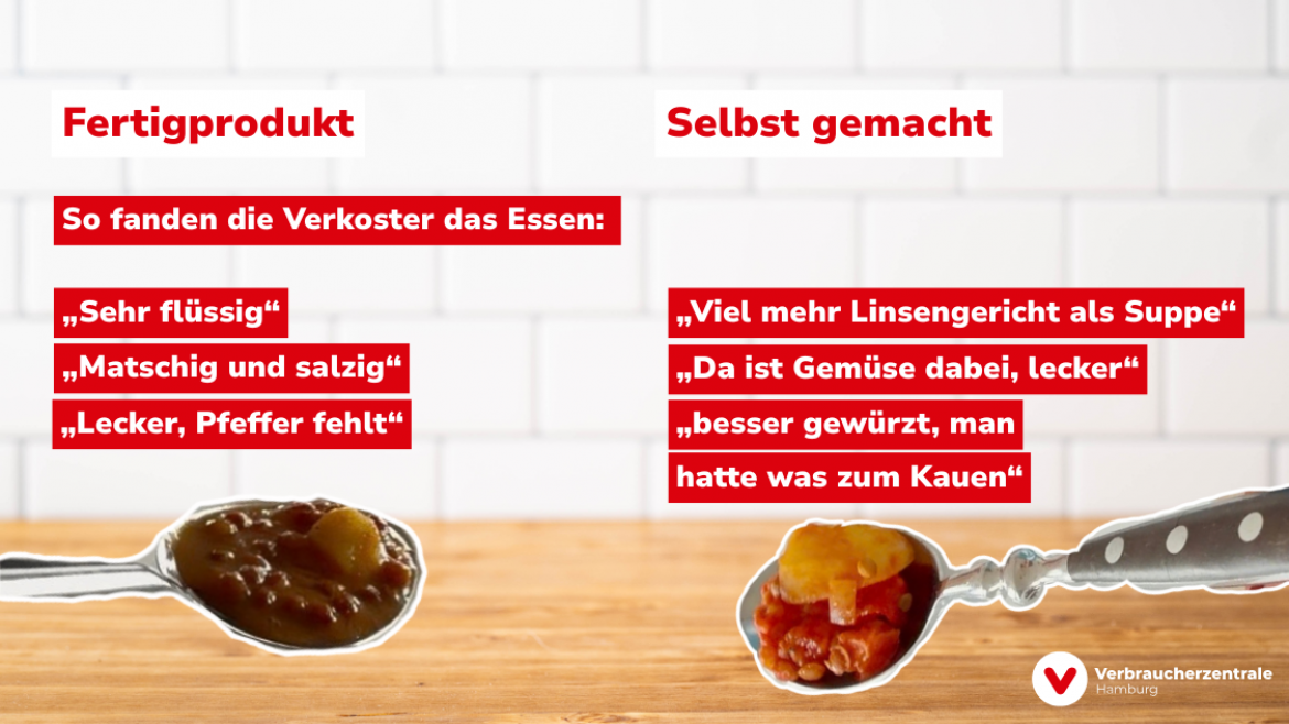 Marktcheck Selbstgekocht vs Fertiggericht Linseneintopf zubereitet mit Kommentaren