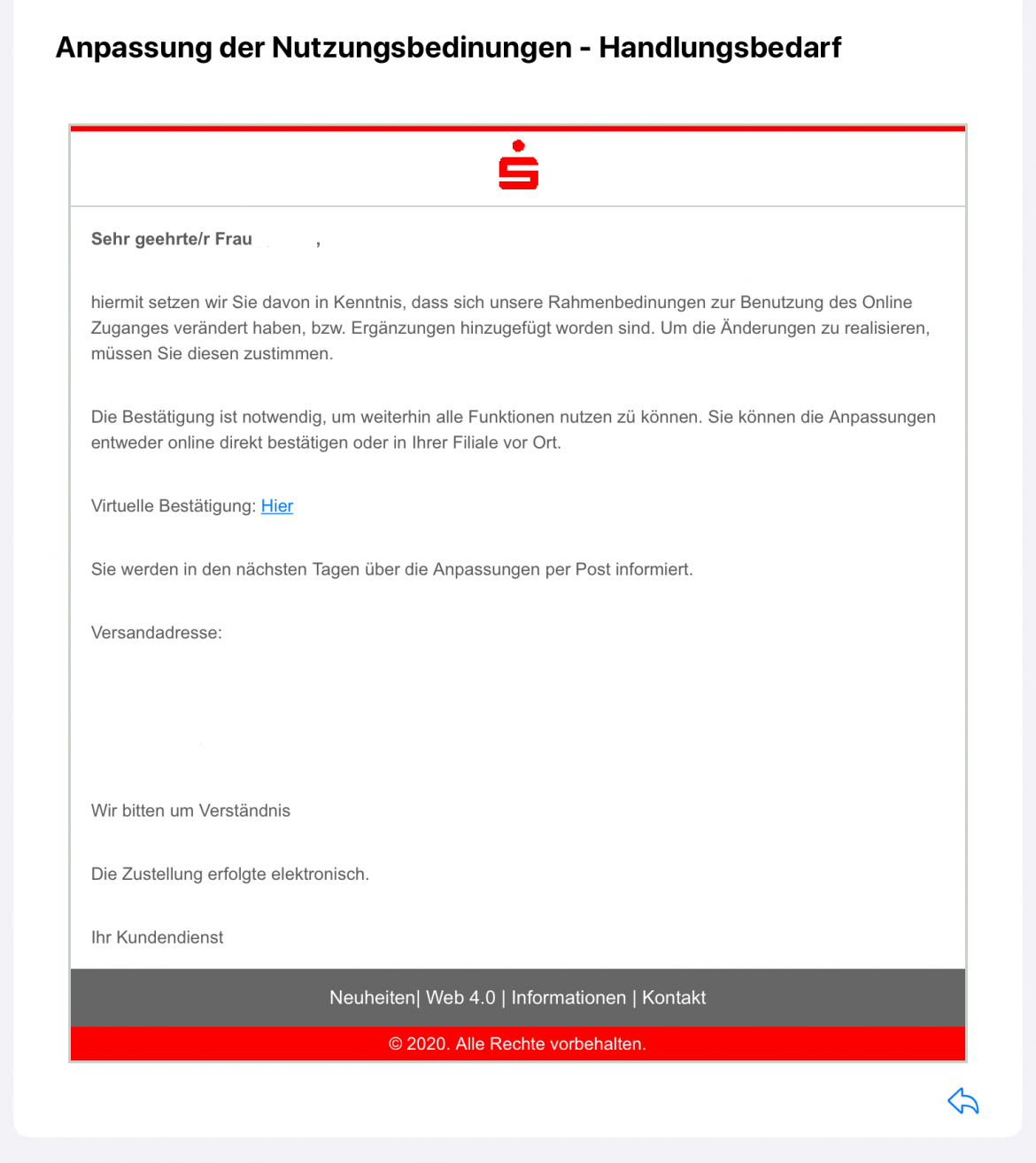 Sparkasse Screenshot Phishing Mail 