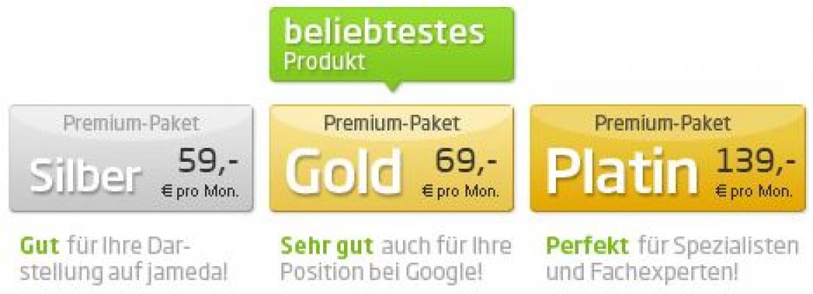 Jameda Premium-Pakete Silber, Gold, Platin