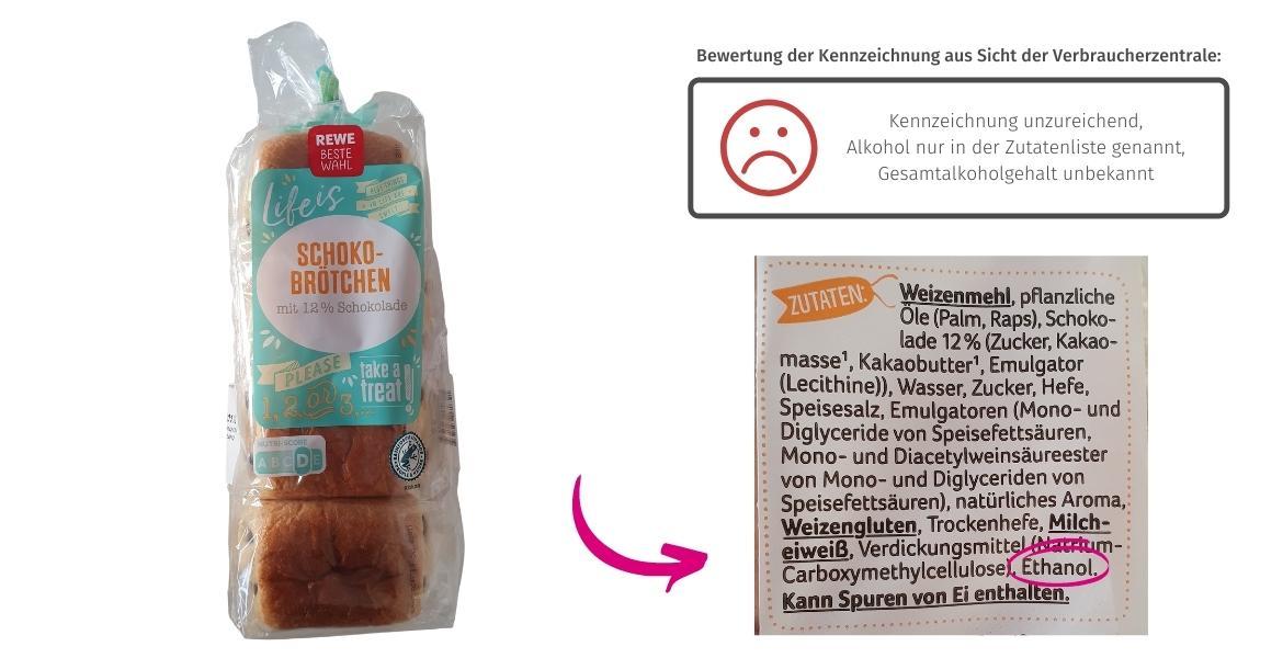 Alkohol in Lebensmitteln: Rewe Schokobrötchen (2021)