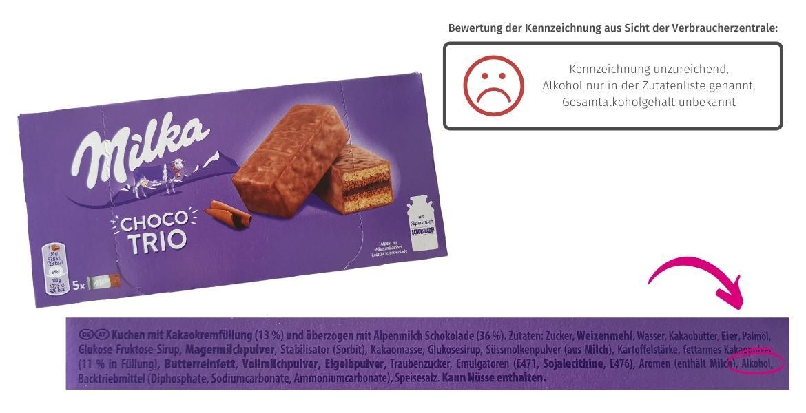 Alkohol in Lebensmitteln: Milka Choco Trio (2021)