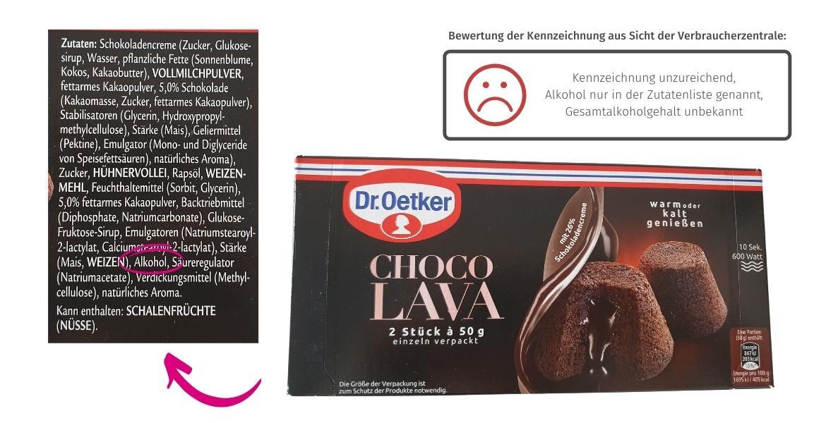 Alkohol in Lebensmitteln: Dr. Oetker Choco Lava (2021)