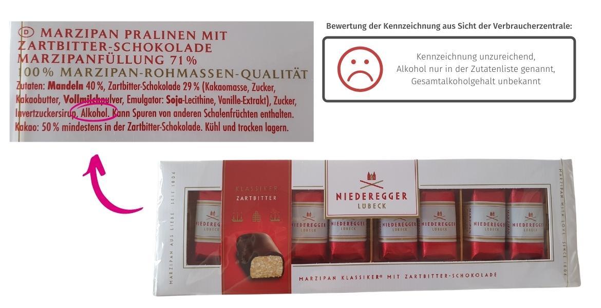 Alkohol in Lebensmitteln: Niederegger Marzipan Pralinen (2021)