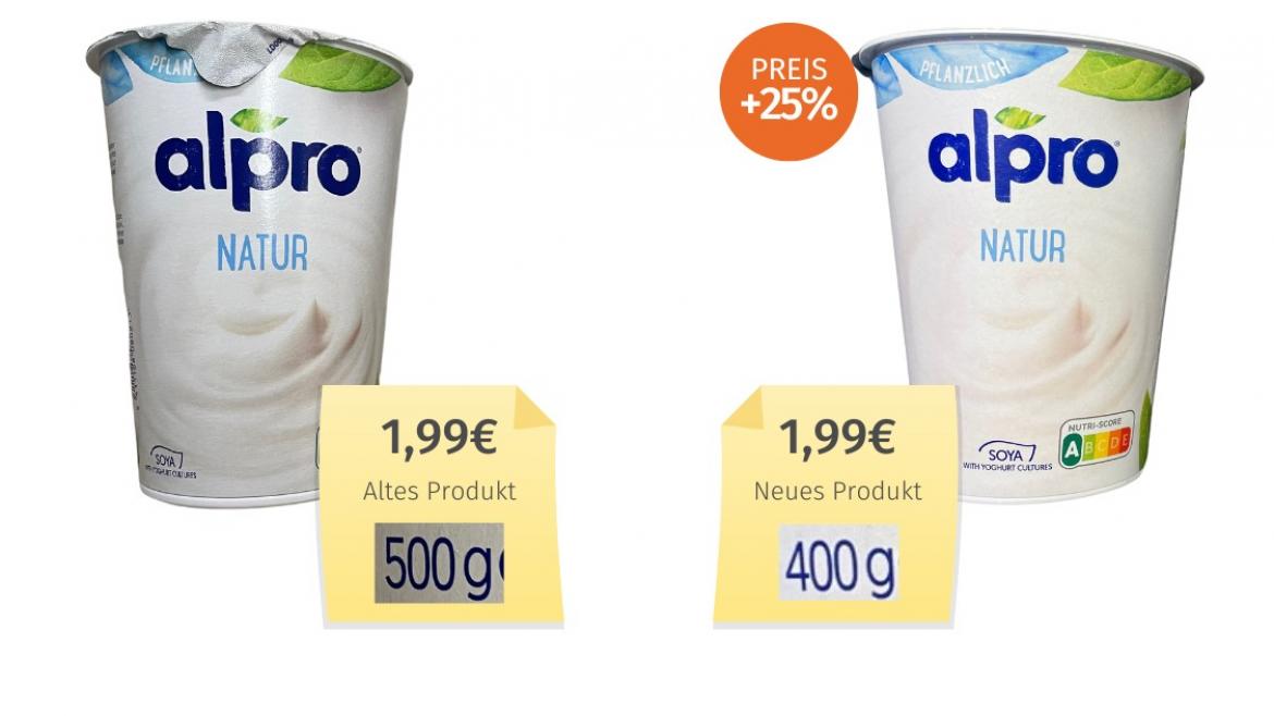 Mogelpackung: Alpro Natur (2023) Alt-Neu-Vergleich