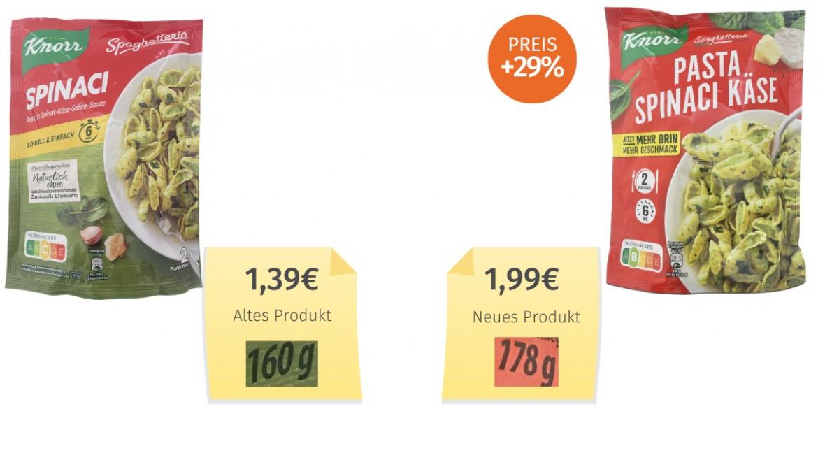 Knorr Pasta Spinaci Käse (2025) Alt-Neu-Vergleich