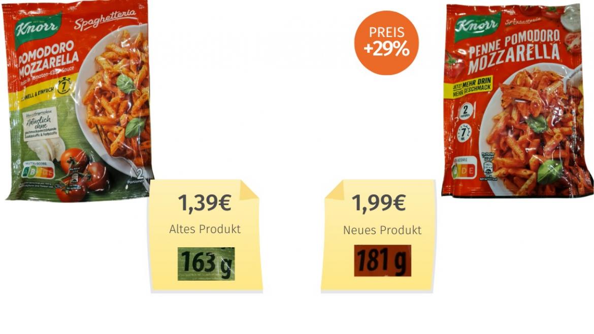 Knorr Penne Pomodoro Mozzarella (2025) Alt-Neu-Vergleich