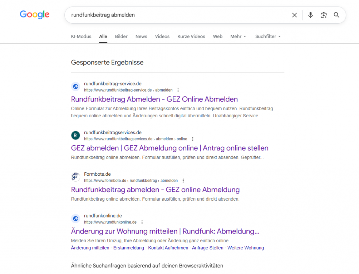 Behörden-Nepp: Google-Suchergebnisse zu Rundfunkbeitrag