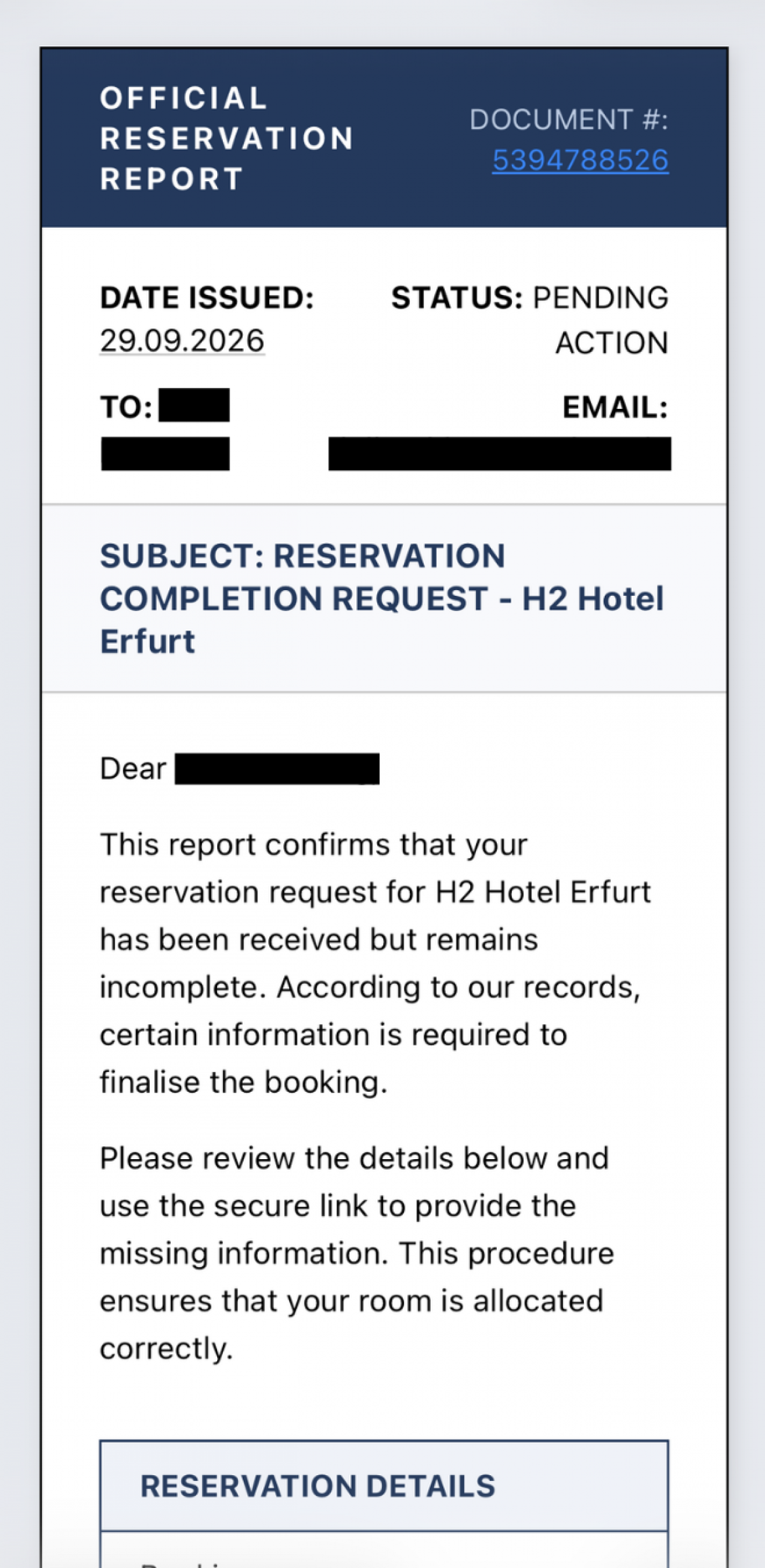 Booking: Phishing-Mail zum Abgreifen persönlicher Daten