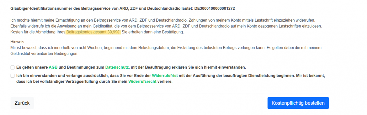 Behörden-Nepp: Rundfunk-Serviceportal AGB