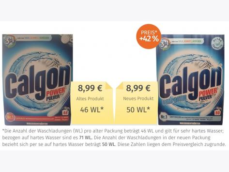 Mogelpackung: Calgon Wasserenthärter von Reckitt Benckiser Alt-Neu-Vergleich (2022)