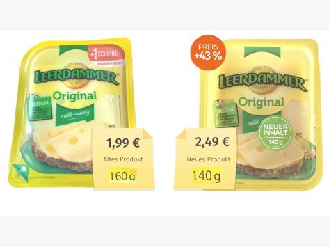 Mogelpackung: Leerdammer Käse Original Alt-Neu-Vergleich (2022)