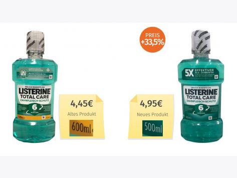 Mogelpackung: Listerine Total Care Zahnfleischschutz (2023) Alt-Neu-Vergleich