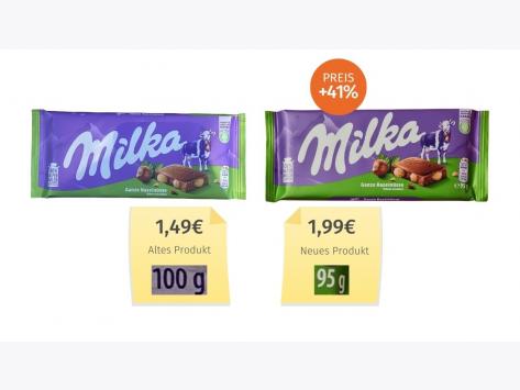 Mogelpackung: Vergleich Milka Ganze Haselnüsse alt neu von Mondelez
