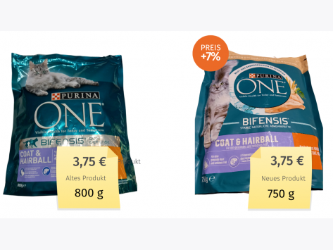Vergleich alter und neuer Packung von Purina One