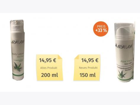 Mogelpackung: Arya Laya Bodylotion Aloe Vera (2020) Alt-Neu-Vergleich