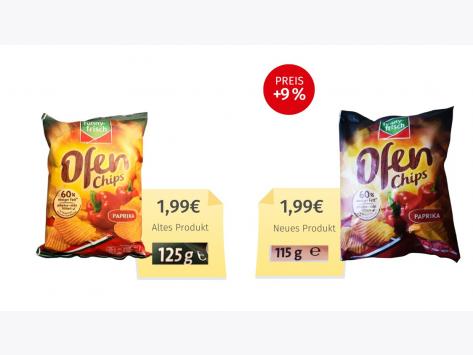 Mogelpackung: Funny-Frisch Ofenchips Paprika (2026) Alt-Neu-Vergleich