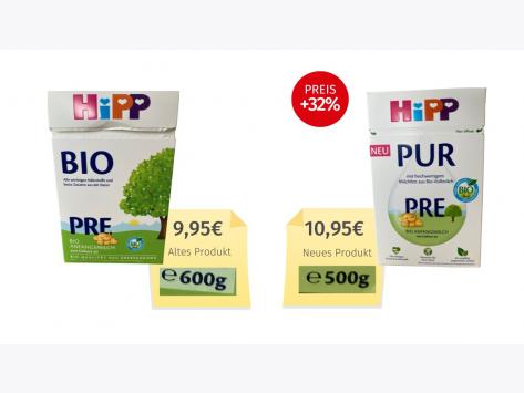Mogelpackung: HiPP Pre Anfangsmilch (2026) Alt-Neu-Vergleich 