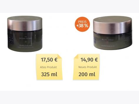 Mogelpackung: Rituals Bodyscrub (2020) Alt-Neu-Vergleich 