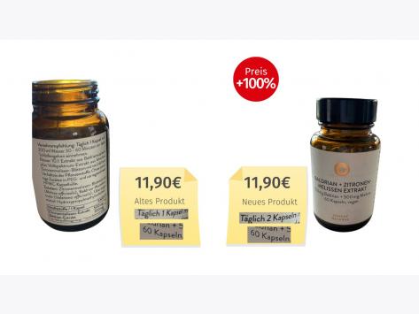 Mogelpackung: Sunday Natural Baldrian + Zitronenmelisse Extrakt (2026) Alt-Neu-Vergleich