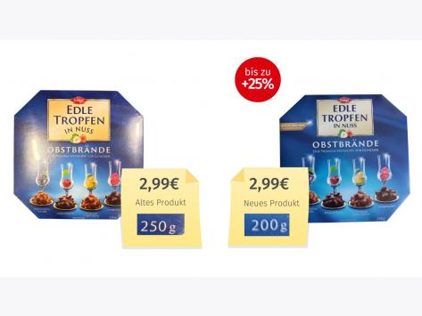 Mogelpackung: Trumpf Edle Tropfen in Nuss Obstbrände (2026) Alt-Neu-Vergleich