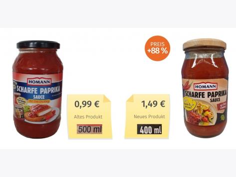 Mogelpackung: Homann Scharfe Paprika Sauce Alt-Neu-Vergleich (2021)