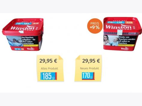 Mogelpackung: Winston Volume Red Tabak (2020) Alt-Neu-Vergleich