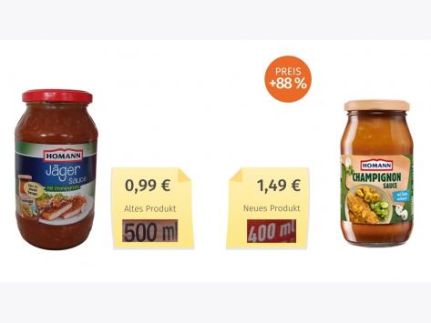 Mogelpackung: Homann Champignonsauce (2021) Alt-Neu-Vergleich