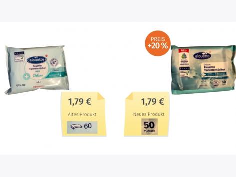 Mogelpackung: Alouette feuchtes Toilettenpapier (2021) Alt-Neu-Vergleich