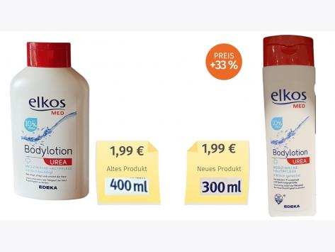 Mogelpackung: Elkos Bodylotion Urea (2021) Alt-Neu-Vergleich