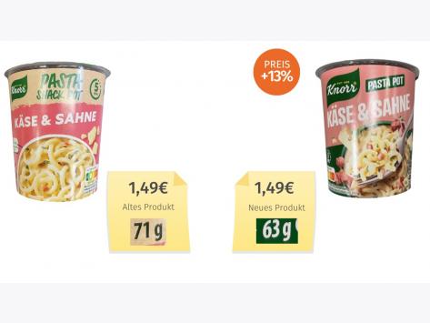 Knorr Pasta Pot Käse & Sahne (2024) Alt-Neu-Vergleich