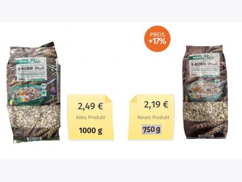 Rewe Bio 5-Korn-Müsli (2022) Alt-Neu-Vergleich