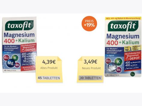 Taxofit Magnesium 400 + Kalium (2023) Alt-Neu-Vergleich
