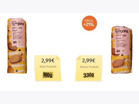 Veganz Doppelkeks Kakao (2023) Alt-Neu-Vergleich