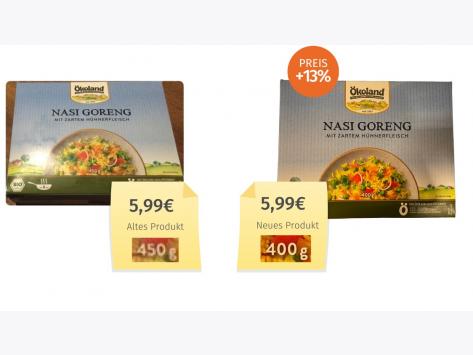 Mogelpackung: Ökoland Nasi Goreng (2023) Alt-Neu-Vergleich 1