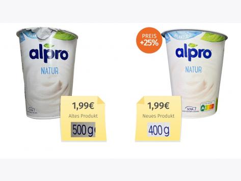 Mogelpackung: Alpro Natur (2023) Alt-Neu-Vergleich