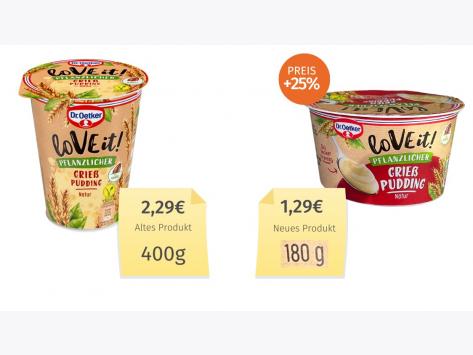 Mogelpackung: Dr.Oetker LoVE it! Grieß (2023) Alt-Neu-Vergleich