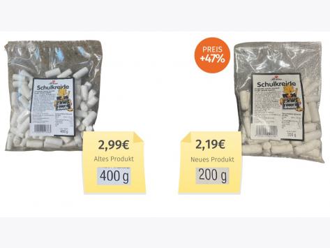 Mogelpackung: Rexim Schulkreide (2023) Alt-Neu-Vergleich