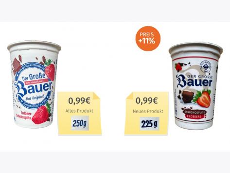Bauer Joghurt Erdbeere Schokosplits (2023) Alt-Neu-Vergleich